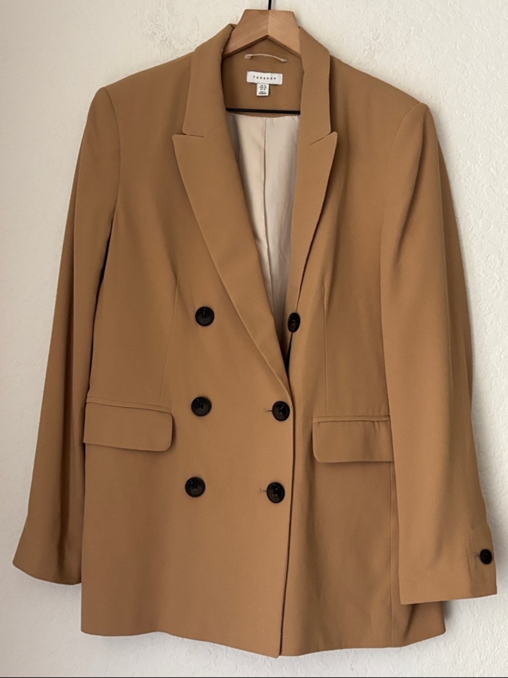 Topshop Double-Breasted Camel Blazer